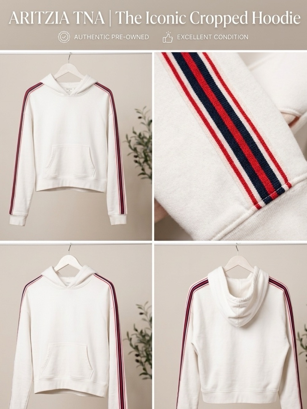 White TNA Aritzia iconic cropped hoodie